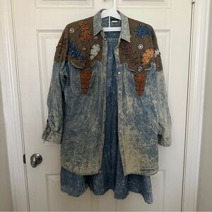 Vintage acid wash and Brown Embroidered western style Women's Jacket